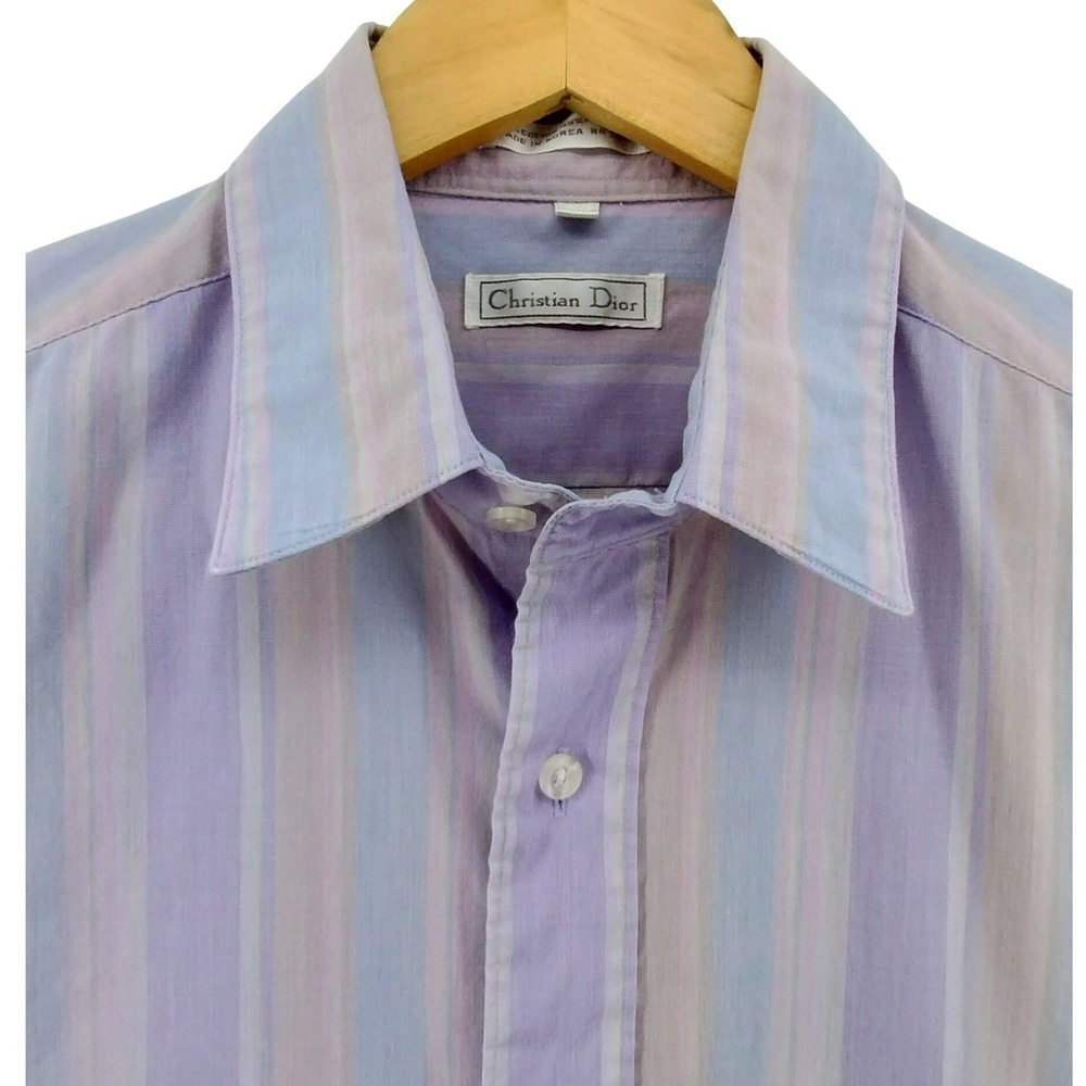 Vintage Christian‎ Dior Men's Striped Button Shirt Long Sleeve Pastel Size Large - Picture 2 of 12